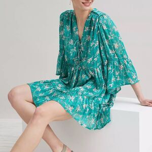 Sabina Musayev Women's Hayden Floral Mini Dress Green V-Neck Party Size S